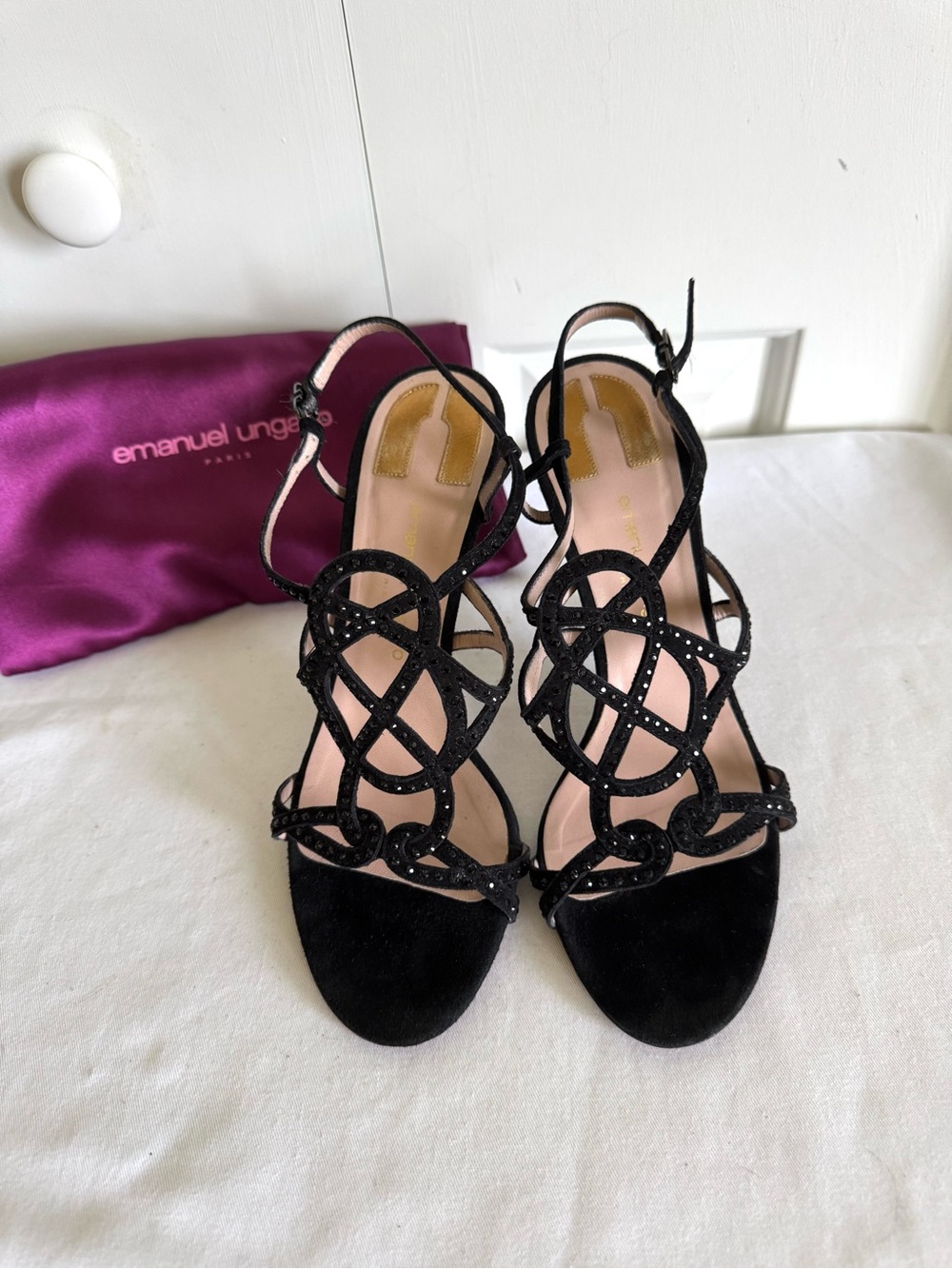 EMANUEL UNGARO Black Suede High Heels Evening Sandals 39/8.5